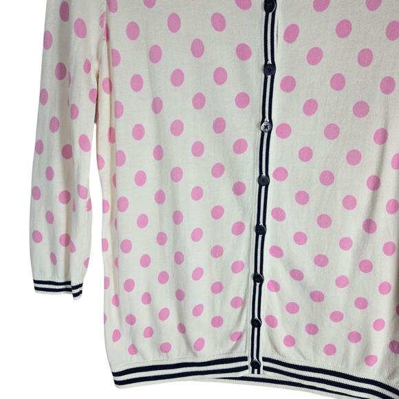 Talbots Petites Sweater Womens Medium Petite Pink Polka Dot Cardigan Navy Trim - Picture 4 of 10